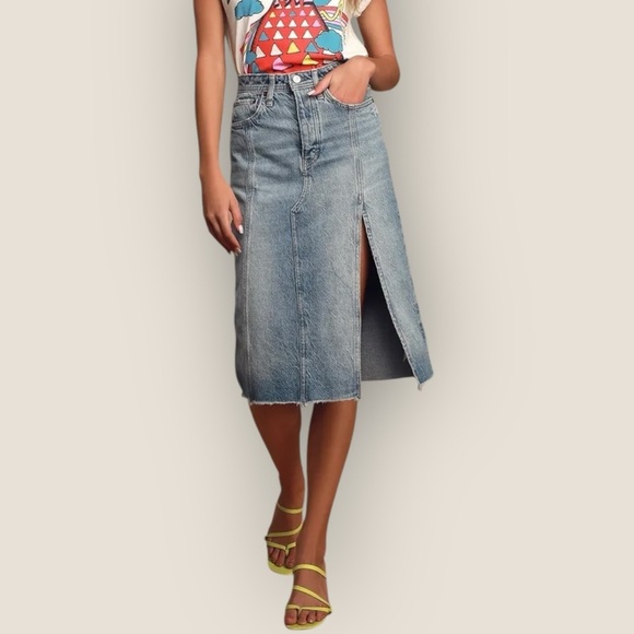 Free People | Mambo Light Wash Denim Midi Skirt | NWOT | Multiple Sizes - Picture 3 of 11